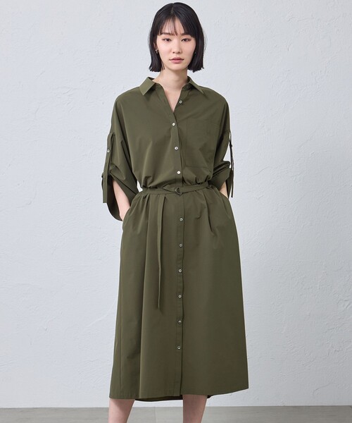 CAST:(キャストコロン)の「【はっ水・UV対策】ロールアップシャツワンピース(ワンピース・レディース・グリーン/グリーン系その他7/ネイビー・S/M)」の2枚目の写真