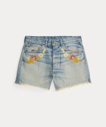 フローラルエンブロイダリー デニム ショートパンツ