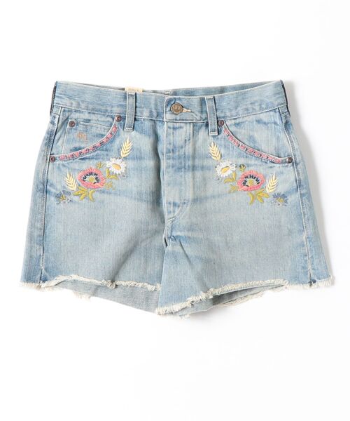 RRL(ダブル アール エル)の「フローラルエンブロイダリー デニム ショートパンツ(デニムパンツ・レディース・ブルー・29/28/27/26/25/24)」の1枚目の写真