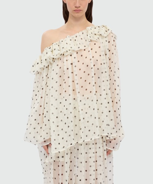 MSGM(エムエスジーエム)の「ポルカドット シフォン ラッフルブラウス(シャツ/ブラウス・レディース・ブラック・38)」の2枚目の写真