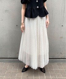 【26年春夏新作】プリーツシアードットウエストゴムロングスカート 裏地付き