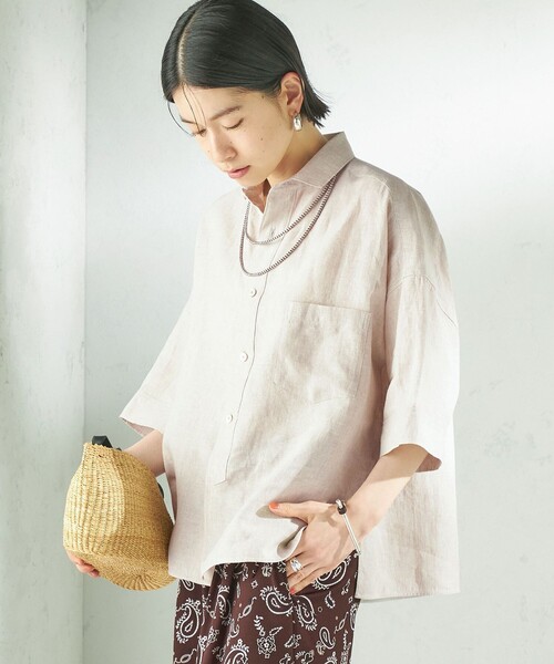 TICCA（ティッカ）の「TICCA:〈手洗い可能〉リネン 半袖 シャツ（シャツ/ブラウス・レディース・ベージュ系/ブラウン・ONE SIZE）」の12枚目の写真