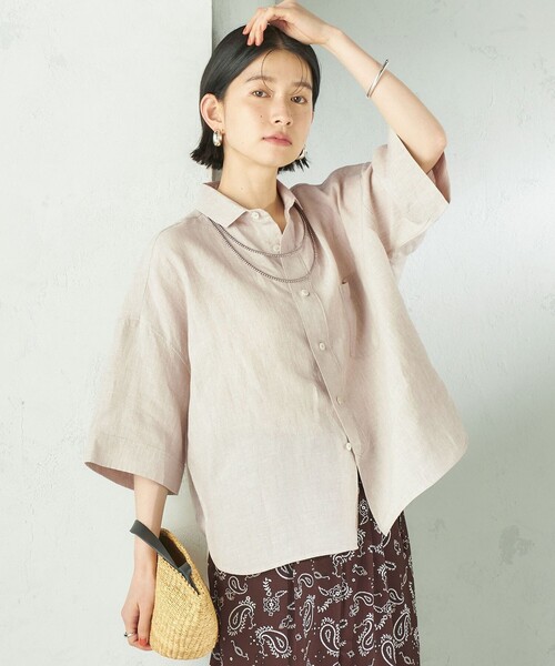 TICCA（ティッカ）の「TICCA:〈手洗い可能〉リネン 半袖 シャツ（シャツ/ブラウス・レディース・ベージュ系/ブラウン・ONE SIZE）」の16枚目の写真
