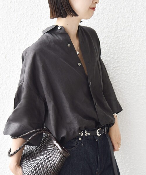 TICCA(ティッカ)の「TICCA:〈手洗い可能〉リネン 半袖 シャツ(シャツ/ブラウス・レディース・ベージュ系/ブラウン・ONE SIZE)」の19枚目の写真