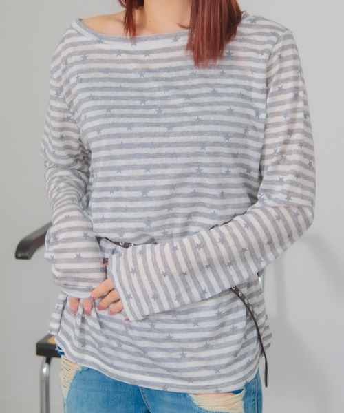 HALEY PESCA（ヘーリーペスカ）の「HALEY PESCA/【星柄×ボーダー】ワンショルダーカットソー ベルト付き（Tシャツ/カットソー・レディース・ホワイト/ブラック/ネイビー・FREE）」の11枚目の写真