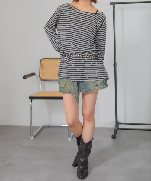 HALEY PESCA（ヘーリーペスカ）の「HALEY PESCA/【星柄×ボーダー】ワンショルダーカットソー ベルト付き（Tシャツ/カットソー・レディース・ホワイト/ブラック/ネイビー・FREE）」の6枚目の写真