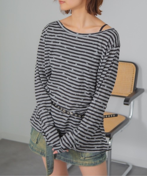 HALEY PESCA（ヘーリーペスカ）の「HALEY PESCA/【星柄×ボーダー】ワンショルダーカットソー ベルト付き（Tシャツ/カットソー・レディース・ホワイト/ブラック/ネイビー・FREE）」の7枚目の写真