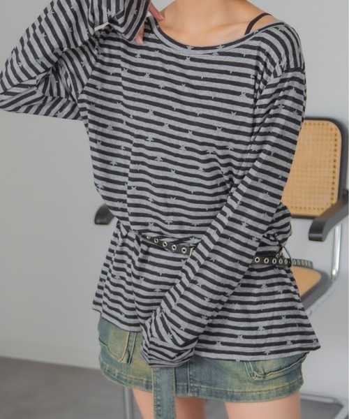 HALEY PESCA（ヘーリーペスカ）の「HALEY PESCA/【星柄×ボーダー】ワンショルダーカットソー ベルト付き（Tシャツ/カットソー・レディース・ホワイト/ブラック/ネイビー・FREE）」の8枚目の写真