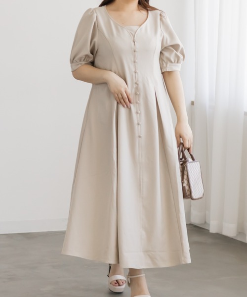 CLETTE(クレット)の「CLETTEオリジナルフロントボタンセミフレアワンピース(ワンピース・レディース・ライトベージュ/ネイビー/グリーン・4L/3L/LL)」の1枚目の写真
