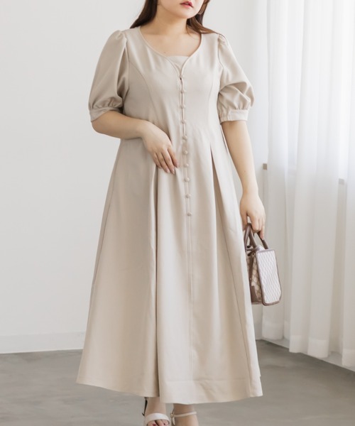 CLETTE(クレット)の「CLETTEオリジナルフロントボタンセミフレアワンピース(ワンピース・レディース・ライトベージュ/ネイビー/グリーン・4L/3L/LL)」の4枚目の写真