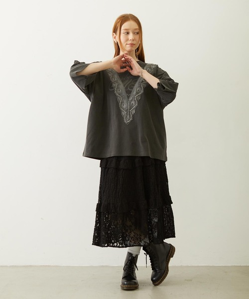 MILKFED.(ミルクフェド)の「LACE S/S TOP(Tシャツ/カットソー・レディース・オフホワイト/グレー/ブラック・ONE SIZE)」の22枚目の写真