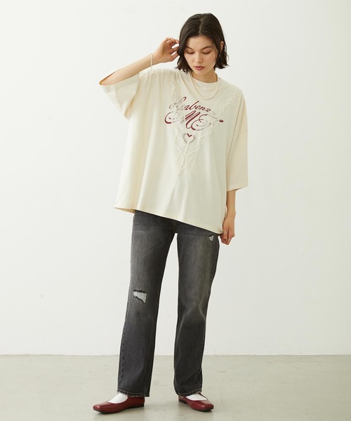 MILKFED.(ミルクフェド)の「LACE S/S TOP(Tシャツ/カットソー・レディース・オフホワイト/グレー/ブラック・ONE SIZE)」の5枚目の写真
