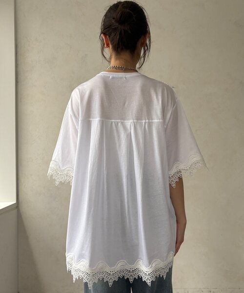 DouDou(ドゥドゥ)の「【WEB限定】レーストリムトップス(Tシャツ/カットソー・レディース・ブラック/ホワイト・FREE)」の14枚目の写真