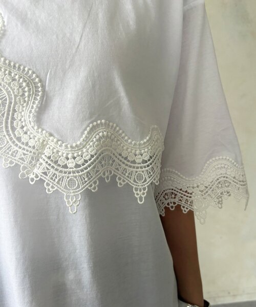 DouDou(ドゥドゥ)の「【WEB限定】レーストリムトップス(Tシャツ/カットソー・レディース・ブラック/ホワイト・FREE)」の20枚目の写真