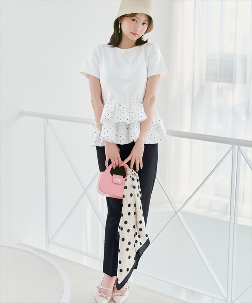 WILLSELECTION（ウィルセレクション）の「ドットバルーンヘムペプラムトップス（Tシャツ/カットソー・レディース・ブラック/オフホワイト・FREE）」の3枚目の写真