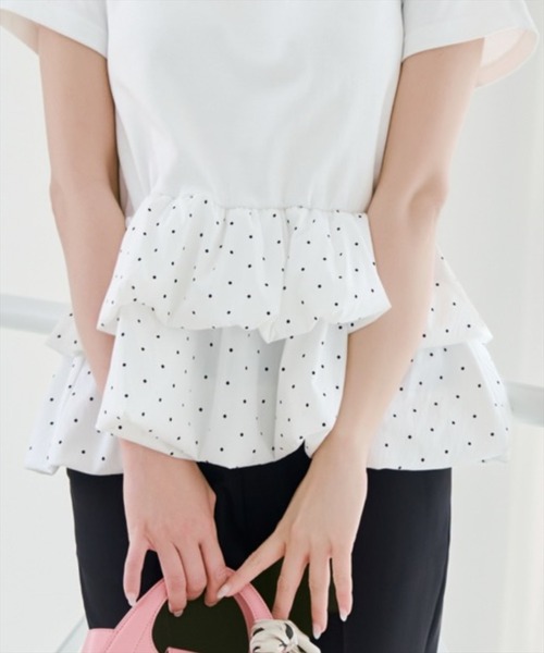 WILLSELECTION（ウィルセレクション）の「ドットバルーンヘムペプラムトップス（Tシャツ/カットソー・レディース・ブラック/オフホワイト・FREE）」の5枚目の写真