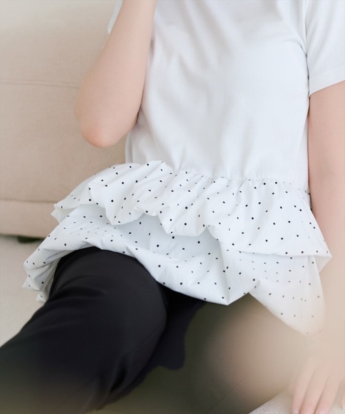 WILLSELECTION（ウィルセレクション）の「ドットバルーンヘムペプラムトップス（Tシャツ/カットソー・レディース・ブラック/オフホワイト・FREE）」の6枚目の写真