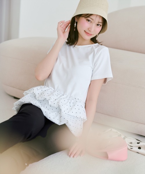 WILLSELECTION（ウィルセレクション）の「ドットバルーンヘムペプラムトップス（Tシャツ/カットソー・レディース・ブラック/オフホワイト・FREE）」の7枚目の写真