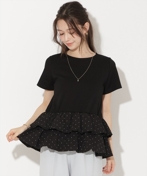 WILLSELECTION（ウィルセレクション）の「ドットバルーンヘムペプラムトップス（Tシャツ/カットソー・レディース・ブラック/オフホワイト・FREE）」の8枚目の写真