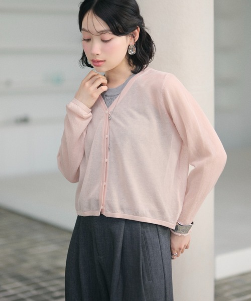 LAULEN(ローレン)の「sheer v neck cardigan /シアーVネックカーディガン(カーディガン/ボレロ・レディース・レッド/オレンジ/ブルー/ピンク/グリーン・FREE)」の3枚目の写真