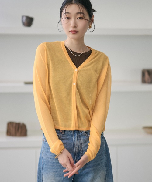 LAULEN(ローレン)の「sheer v neck cardigan /シアーVネックカーディガン(カーディガン/ボレロ・レディース・レッド/オレンジ/ブルー/ピンク/グリーン・FREE)」の5枚目の写真