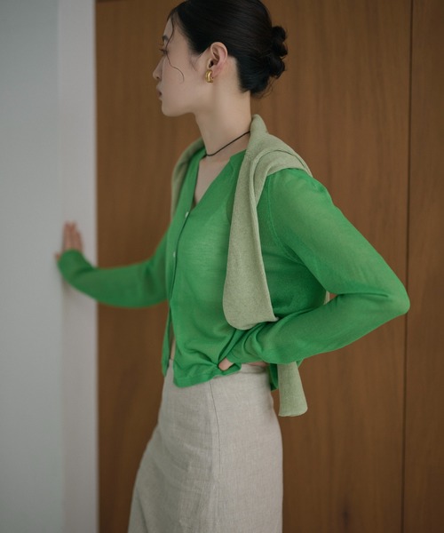 LAULEN(ローレン)の「sheer v neck cardigan /シアーVネックカーディガン(カーディガン/ボレロ・レディース・レッド/オレンジ/ブルー/ピンク/グリーン・FREE)」の14枚目の写真