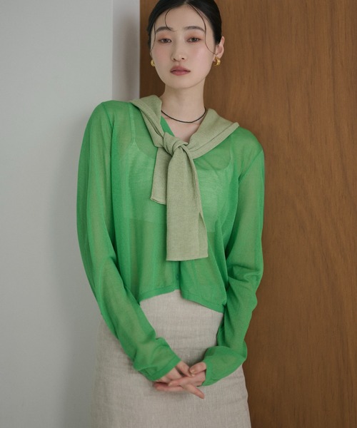 LAULEN(ローレン)の「sheer v neck cardigan /シアーVネックカーディガン(カーディガン/ボレロ・レディース・レッド/オレンジ/ブルー/ピンク/グリーン・FREE)」の13枚目の写真