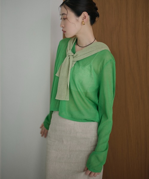 LAULEN(ローレン)の「sheer v neck cardigan /シアーVネックカーディガン(カーディガン/ボレロ・レディース・レッド/オレンジ/ブルー/ピンク/グリーン・FREE)」の12枚目の写真