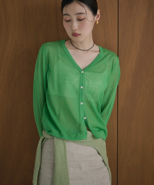 LAULEN(ローレン)の「sheer v neck cardigan /シアーVネックカーディガン(カーディガン/ボレロ・レディース・レッド/オレンジ/ブルー/ピンク/グリーン・FREE)」の11枚目の写真