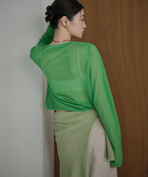 LAULEN(ローレン)の「sheer v neck cardigan /シアーVネックカーディガン(カーディガン/ボレロ・レディース・レッド/オレンジ/ブルー/ピンク/グリーン・FREE)」の10枚目の写真