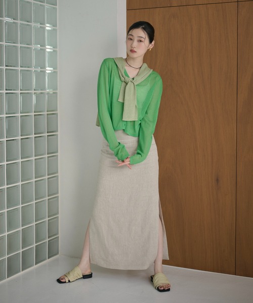 LAULEN(ローレン)の「sheer v neck cardigan /シアーVネックカーディガン(カーディガン/ボレロ・レディース・レッド/オレンジ/ブルー/ピンク/グリーン・FREE)」の8枚目の写真