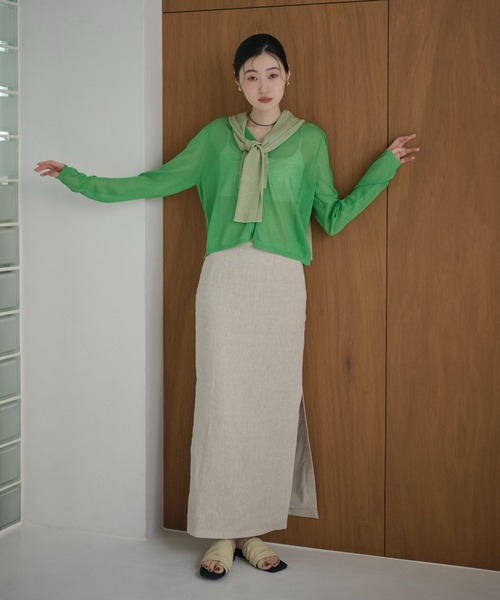 LAULEN(ローレン)の「sheer v neck cardigan /シアーVネックカーディガン(カーディガン/ボレロ・レディース・レッド/オレンジ/ブルー/ピンク/グリーン・FREE)」の7枚目の写真