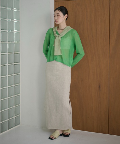 LAULEN(ローレン)の「sheer v neck cardigan /シアーVネックカーディガン(カーディガン/ボレロ・レディース・レッド/オレンジ/ブルー/ピンク/グリーン・FREE)」の6枚目の写真