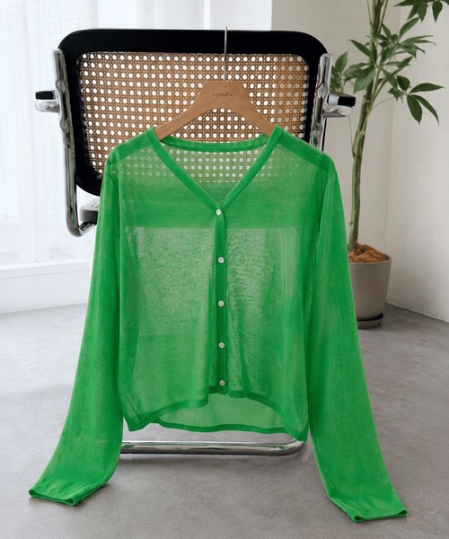 LAULEN（ローレン）の「sheer v neck cardigan /シアーVネックカーディガン（カーディガン/ボレロ・レディース・レッド/オレンジ/ブルー/ピンク/グリーン・FREE）」の8枚目の写真