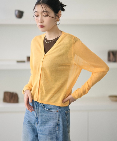 LAULEN（ローレン）の「sheer v neck cardigan /シアーVネックカーディガン（カーディガン/ボレロ・レディース・レッド/オレンジ/ブルー/ピンク/グリーン・FREE）」の9枚目の写真