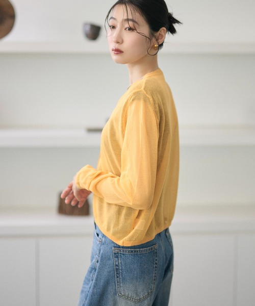 LAULEN（ローレン）の「sheer v neck cardigan /シアーVネックカーディガン（カーディガン/ボレロ・レディース・レッド/オレンジ/ブルー/ピンク/グリーン・FREE）」の10枚目の写真
