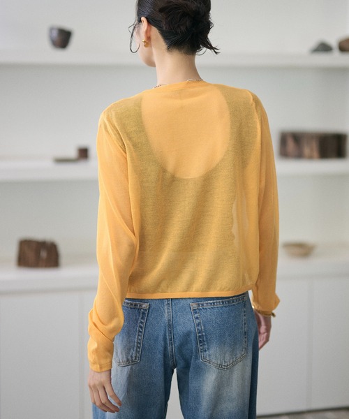 LAULEN（ローレン）の「sheer v neck cardigan /シアーVネックカーディガン（カーディガン/ボレロ・レディース・レッド/オレンジ/ブルー/ピンク/グリーン・FREE）」の11枚目の写真