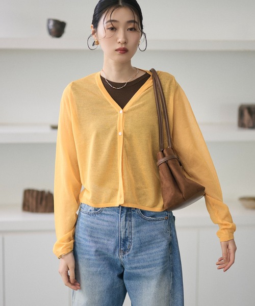 LAULEN（ローレン）の「sheer v neck cardigan /シアーVネックカーディガン（カーディガン/ボレロ・レディース・レッド/オレンジ/ブルー/ピンク/グリーン・FREE）」の12枚目の写真