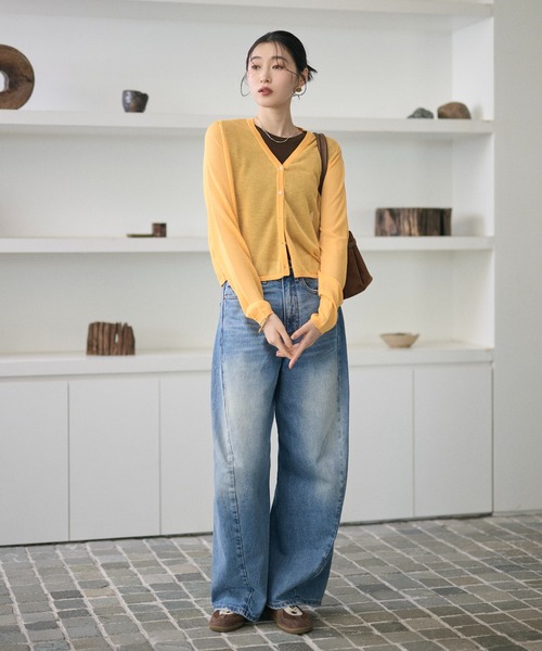 LAULEN（ローレン）の「sheer v neck cardigan /シアーVネックカーディガン（カーディガン/ボレロ・レディース・レッド/オレンジ/ブルー/ピンク/グリーン・FREE）」の14枚目の写真