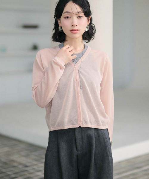 LAULEN（ローレン）の「sheer v neck cardigan /シアーVネックカーディガン（カーディガン/ボレロ・レディース・レッド/オレンジ/ブルー/ピンク/グリーン・FREE）」の22枚目の写真