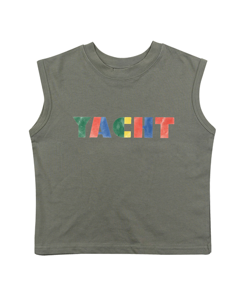 BEACHESAND CREAM KIDS(ビーチスアンドクリームキッズ)の「ヨット 袖なしTシャツ-オリーブ(Tシャツ/カットソー・レディース・オリーブ・SMALL/MEDIUM/LARGE)」の1枚目の写真