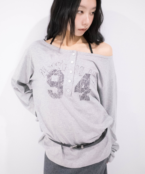 CHICKS(チックス)の「ノッティングヒル ヘンリーネック ワンショルダー 長袖 メランジ(Tシャツ/カットソー・レディース・ライトグレー・ONE SIZE)」の8枚目の写真