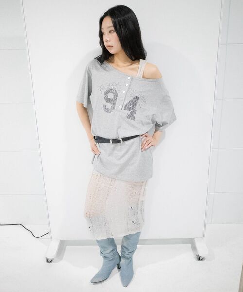 CHICKS(チックス)の「ノッティングヒル ヘンリーネック ワンショルダー 長袖 メランジ(Tシャツ/カットソー・レディース・ライトグレー・ONE SIZE)」の6枚目の写真