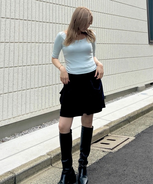 BLOOMING CHARM(ブルーミングチャーム)の「Ballet Neck Top(Tシャツ/カットソー・レディース・サックスブルー系/ピンク/ブラック/グレー・FREE)」の13枚目の写真