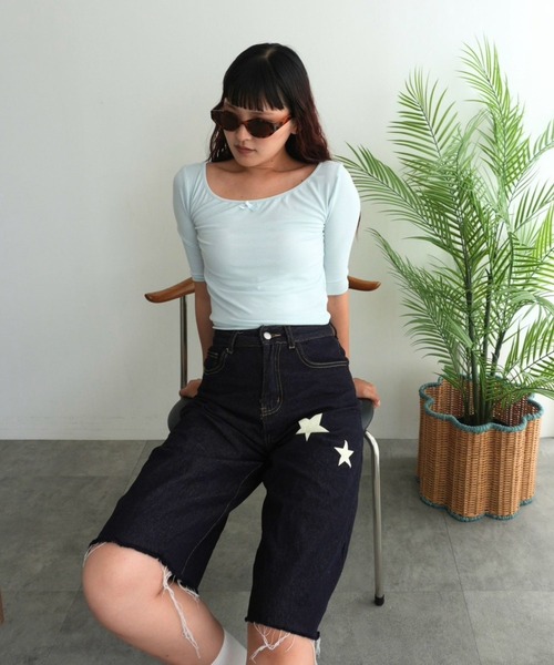 BLOOMING CHARM(ブルーミングチャーム)の「Ballet Neck Top(Tシャツ/カットソー・レディース・サックスブルー系/ピンク/ブラック/グレー・FREE)」の8枚目の写真