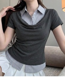 レイヤード風半袖ポロtシャツ