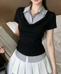 レイヤード風半袖ポロtシャツ