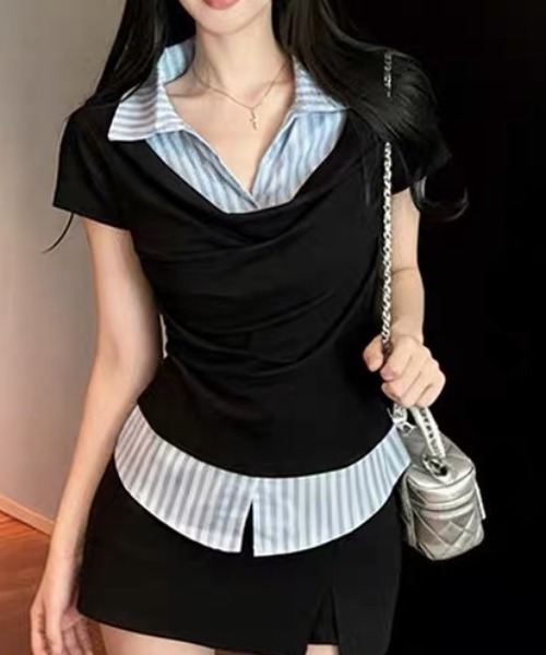 ViViDAY(ビビデー)の「レイヤード風半袖ポロtシャツ(Tシャツ/カットソー・レディース・ダークグレー/ライトグレー/ブラック・M)」の22枚目の写真