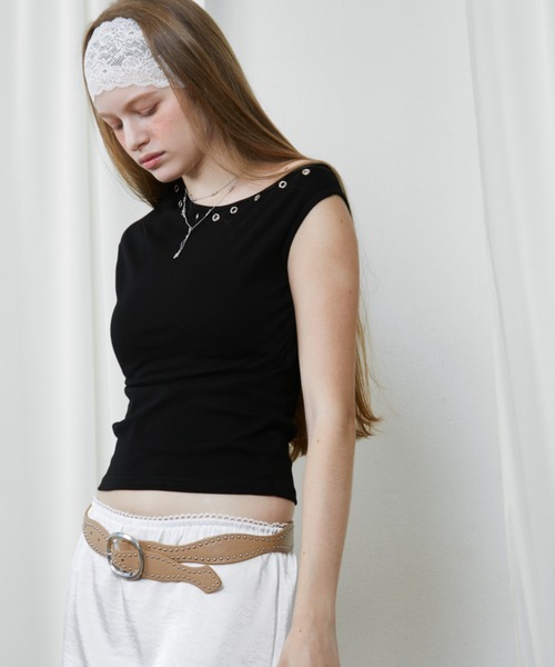 Rohwel(ローウェル)の「Eyelet Stretch Top / アイレットストレッチトップ(タンクトップ・レディース・ネイビー/ホワイト/ブラック・FREE)」の19枚目の写真