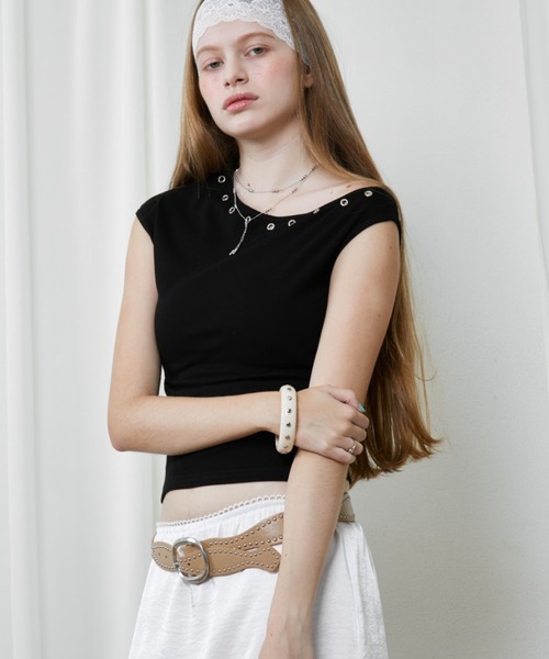 Rohwel(ローウェル)の「Eyelet Stretch Top / アイレットストレッチトップ(タンクトップ・レディース・ネイビー/ホワイト/ブラック・FREE)」の18枚目の写真